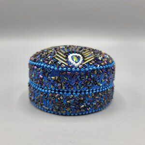 Handmade Bombay Company Peacock Trinket Beaded Box With Lid